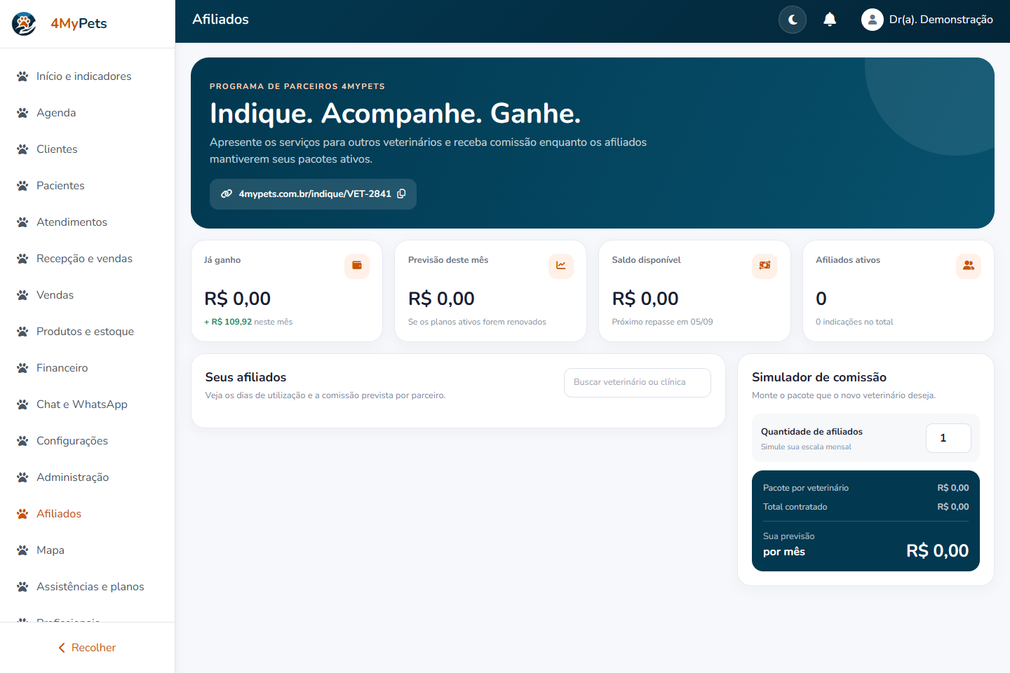 Acompanhe sua rede — tela real com o menu correspondente selecionado