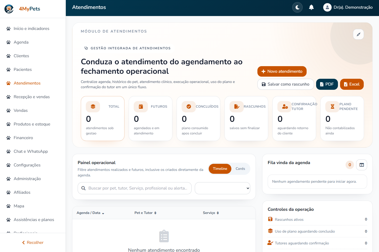 Registre o cuidado realizado — tela real com o menu correspondente selecionado