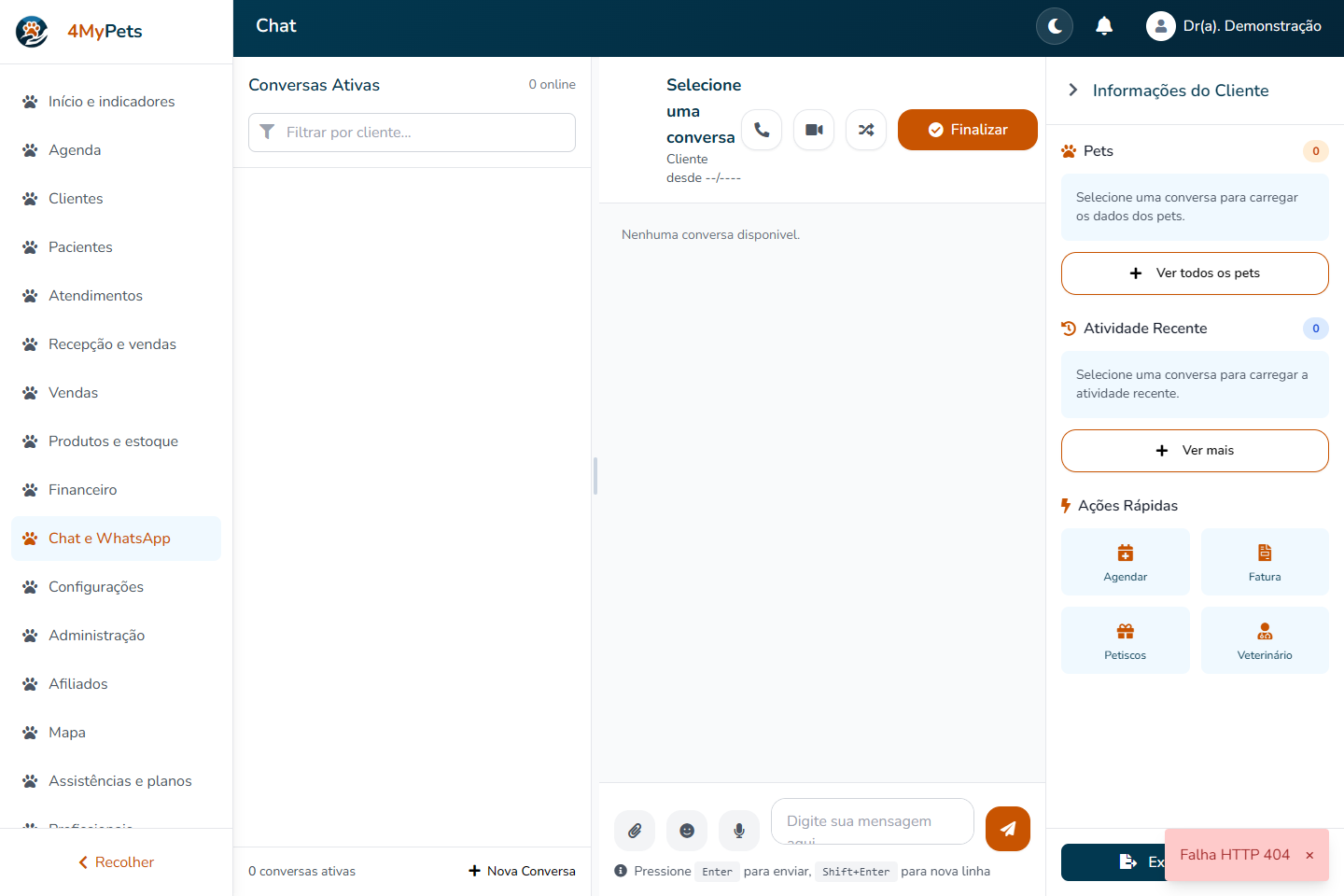 Centralize as conversas — tela real com o menu correspondente selecionado