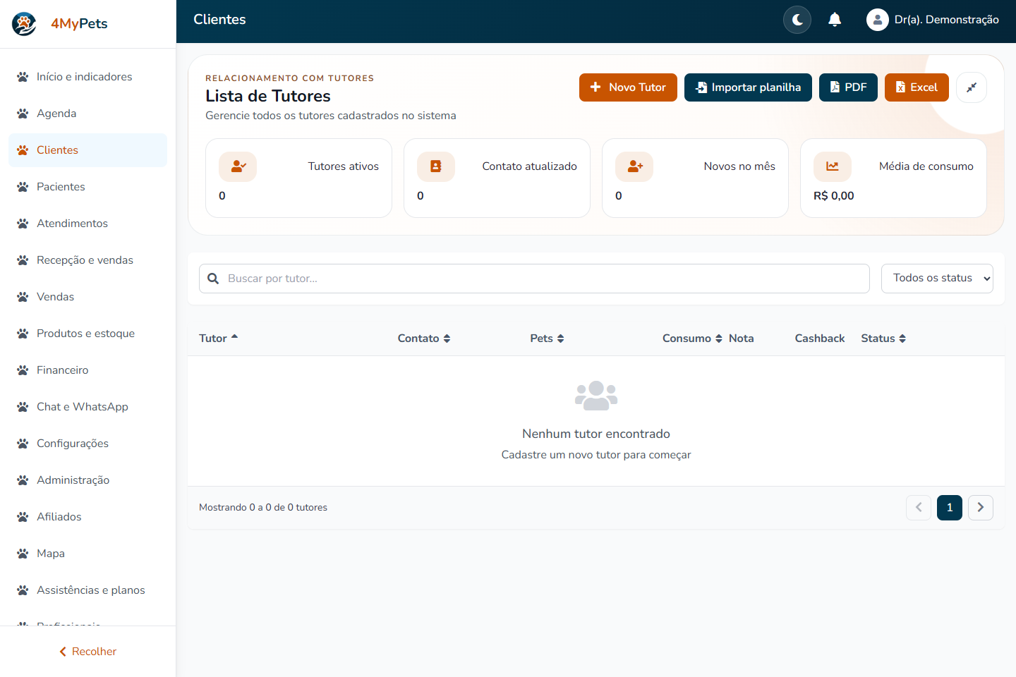 Cadastre os tutores — tela real com o menu correspondente selecionado