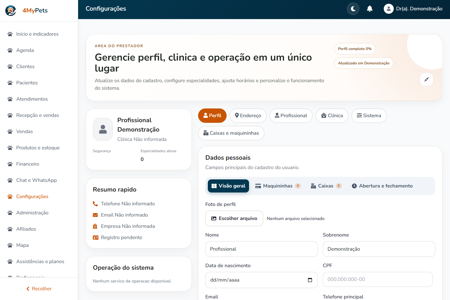 Prepare a empresa e a equipe — tela real com o menu correspondente selecionado