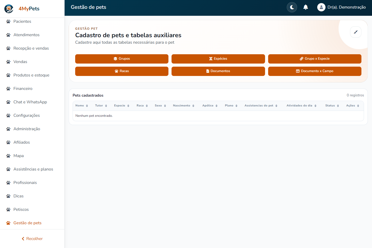 Organize os cadastros auxiliares — tela real com o menu correspondente selecionado