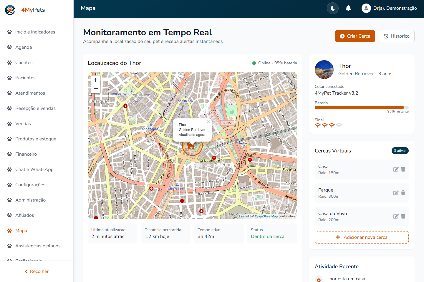 Consulte a localização — tela real com o menu correspondente selecionado
