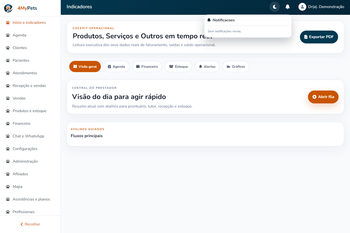 Acompanhe os avisos — tela real com o menu correspondente selecionado