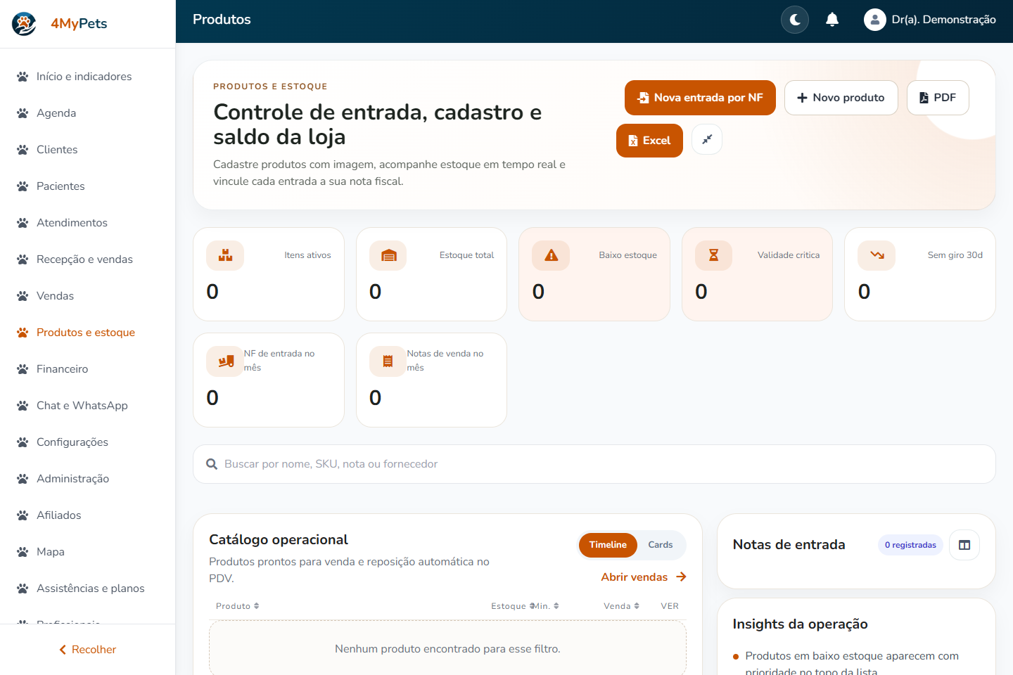 Organize os itens comercializados — tela real com o menu correspondente selecionado