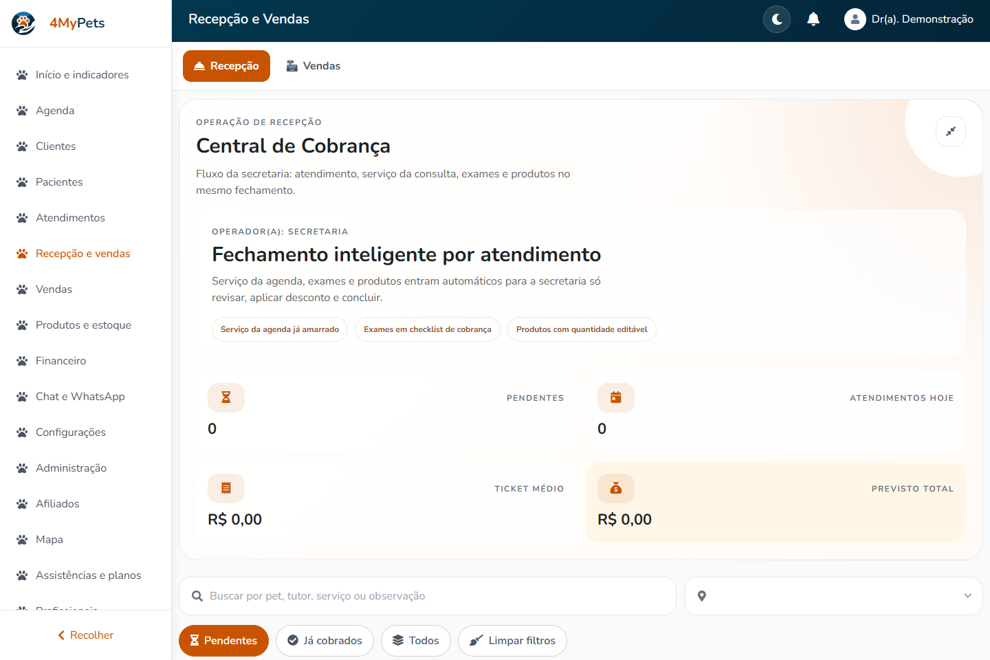 Acompanhe a chegada e o fechamento — tela real com o menu correspondente selecionado