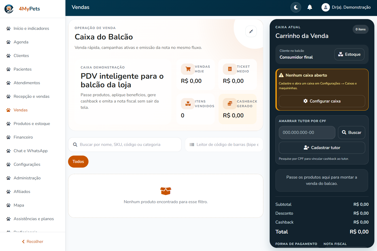 Conclua a venda com os dados corretos — tela real com o menu correspondente selecionado